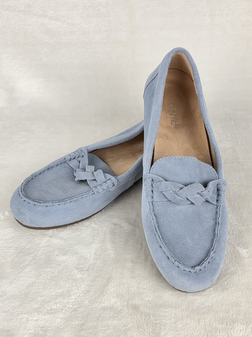 Vionic Montara Womens 9.5 Light Blue Suede Braided Loafer Flats